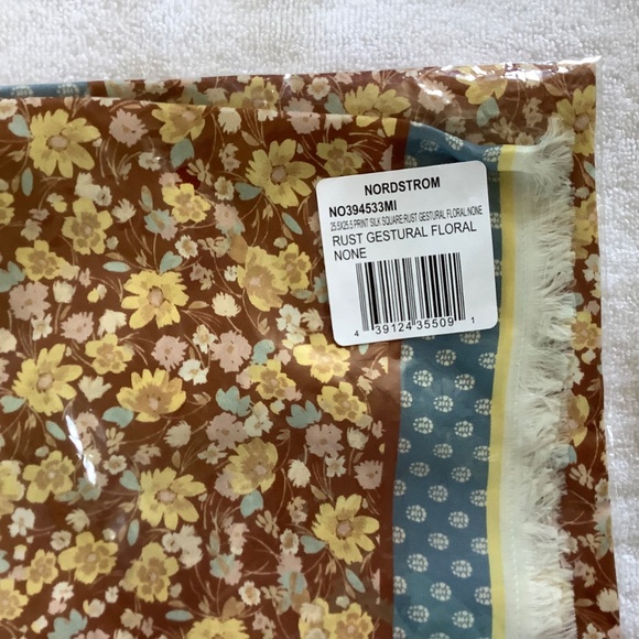 Treasure And Bond Print Square Silk Scarf Rust Gestural Floral OS - Picture 9 of 15